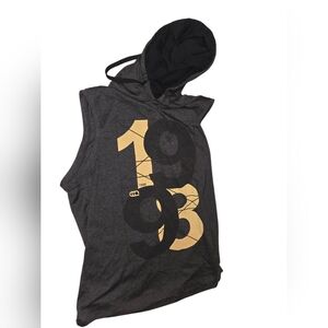 Ojile Graphic Blue Melange Sleeveless Hoodie With 1998 Print Size Lrg